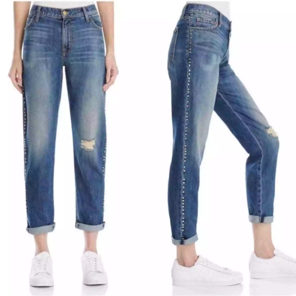 Current/Elliott The Fling Whiskey Destroyed w/ Studs Boyfriend Jeans. Size 24